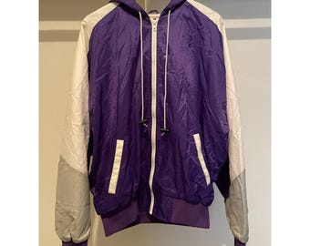 VNTG Rennoc Varsity Windbreaker Jacket Purple/White/Silver Sz.L Made in Usa