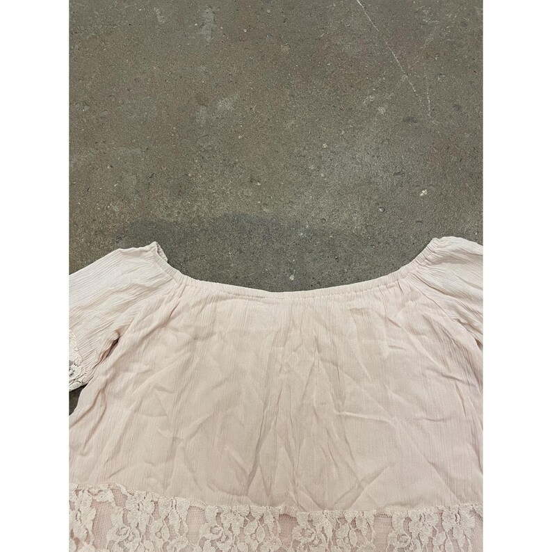 Free People Lace Dress Womens XS Pink Off Shoulder Boho Short Mini Bell Sleeve image 13