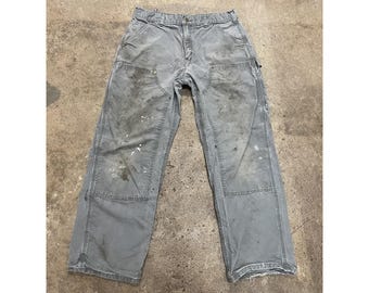 Carhartt Pants Mens 34x30 Gray Canvas Dungaree Carpenter Work Utility B136FAT