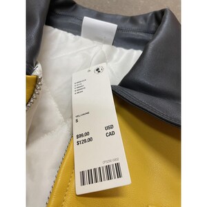 BDG Urban Outfitters Jacket Mens Small White Yellow Black Faux Leather Bomber image 7