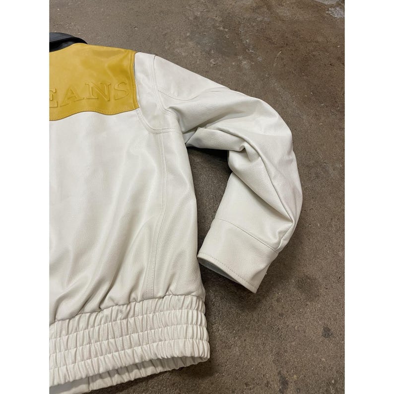 BDG Urban Outfitters Jacket Mens Small White Yellow Black Faux Leather Bomber image 15