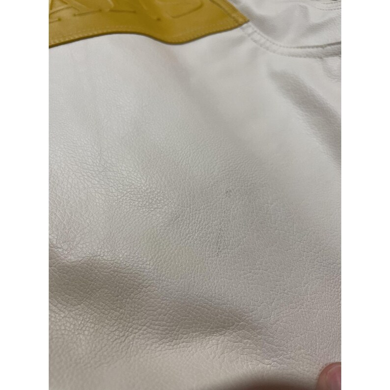 BDG Urban Outfitters Jacket Mens Small White Yellow Black Faux Leather Bomber image 16