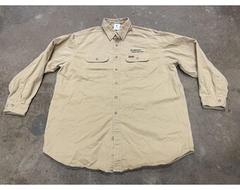 Carhartt Shirt Mens XL Beige Twill Button Front Workwear Andersen Windows Logo