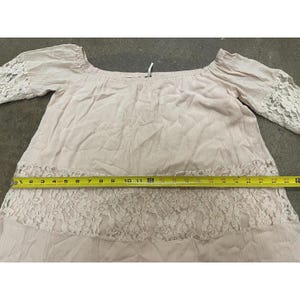 Free People Lace Dress Womens XS Pink Off Shoulder Boho Short Mini Bell Sleeve image 19