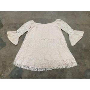 Free People Lace Dress Womens XS Pink Off Shoulder Boho Short Mini Bell Sleeve image 10