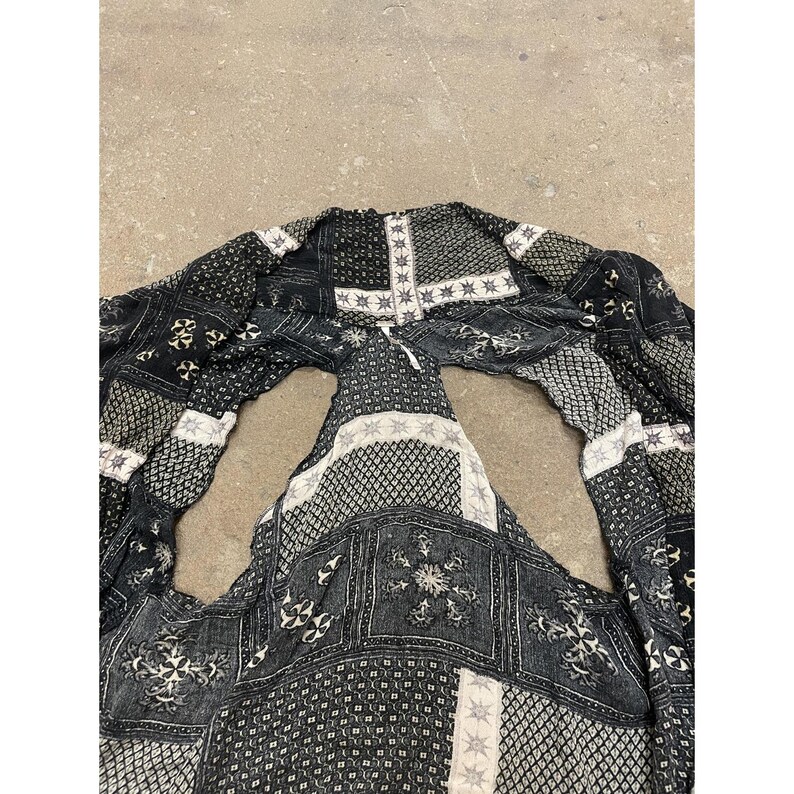 Free People 着物ジャケット レディース XS/S ブラック パッチワーク ボヘミアン オープンフロント 画像 3
