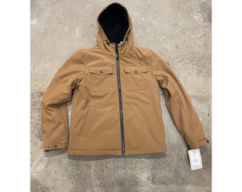 Levi's Jacket Mens Small Brown Sherpa Lined Fleece Softshell Hooded Zip LM2KP012