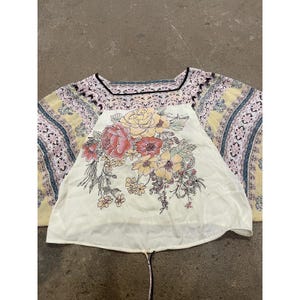Free People Kimono Blouse Womens Small Multicolor Floral Square Neck OB1132539 image 4