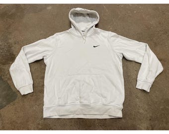 Nike Hoodie Mens Large White Fleece Pullover Kangaroo Pocket Gym Training