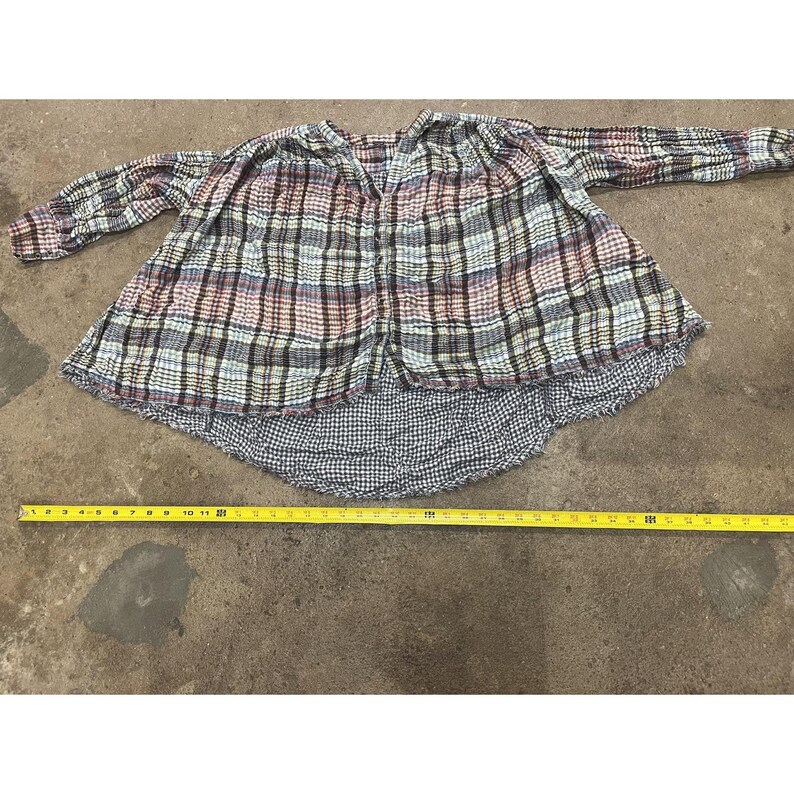 Free People Tunic Blouse Womens Medium Multicolor Plaid Button Front Boho image 19