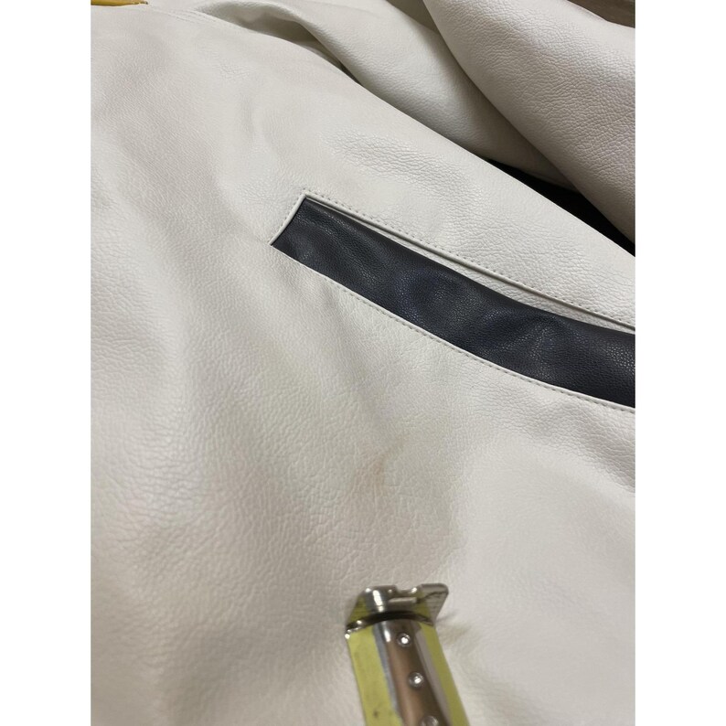 BDG Urban Outfitters Jacket Mens Small White Yellow Black Faux Leather Bomber image 4