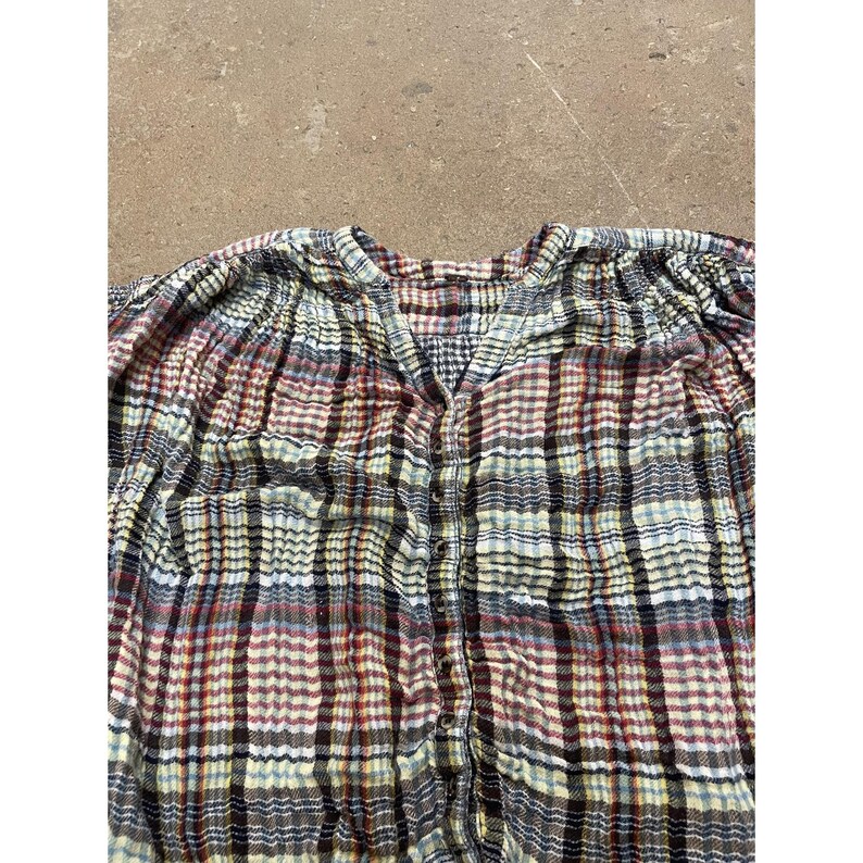Free People Tunic Blouse Womens Medium Multicolor Plaid Button Front Boho image 4