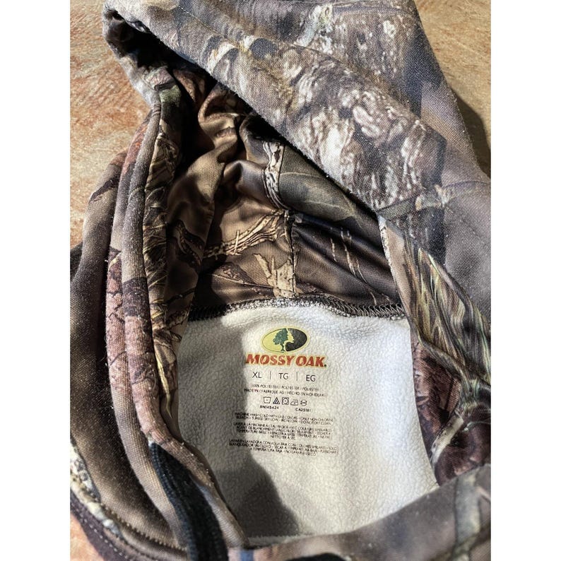 Mossy Oak Camouflage Pullover Hoodie Camo Sz XL Fleece Lined image 3