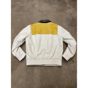 BDG Urban Outfitters Jacket Mens Small White Yellow Black Faux Leather Bomber image 13