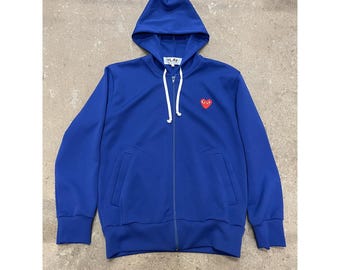 Comme des Garcons Play Hoodie Mens Medium Blue Zip Heart Made in Japan AZ-T172