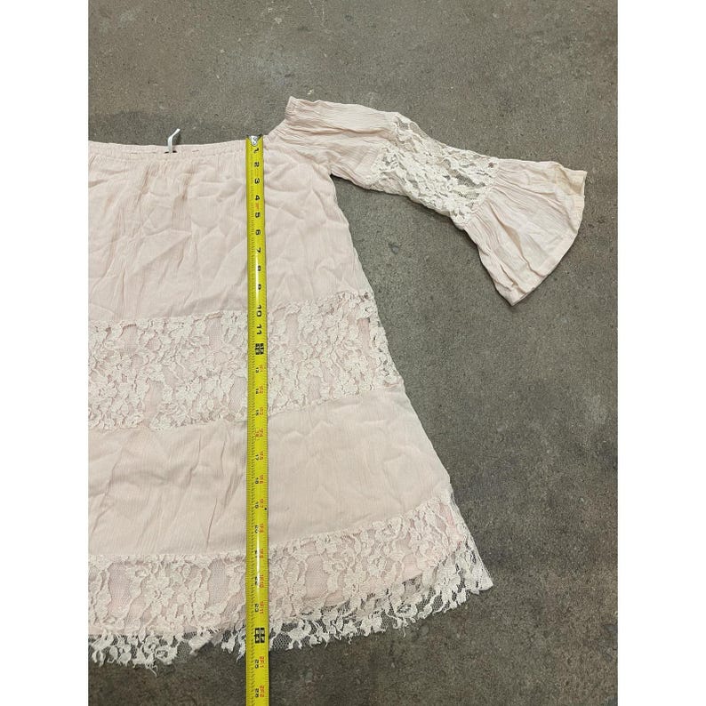 Free People Lace Dress Womens XS Pink Off Shoulder Boho Short Mini Bell Sleeve image 14