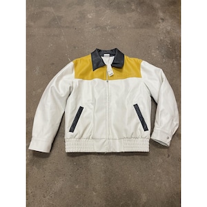 BDG Urban Outfitters Jacket Mens Small White Yellow Black Faux Leather Bomber image 1