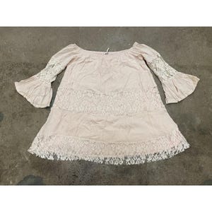 Free People Lace Dress Womens XS Pink Off Shoulder Boho Short Mini Bell Sleeve image 1