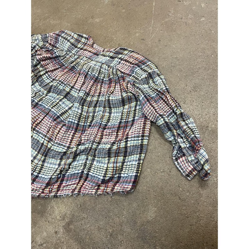 Free People Tunic Blouse Womens Medium Multicolor Plaid Button Front Boho image 10