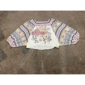 Free People Kimono Blouse Womens Small Multicolor Floral Square Neck OB1132539 image 1