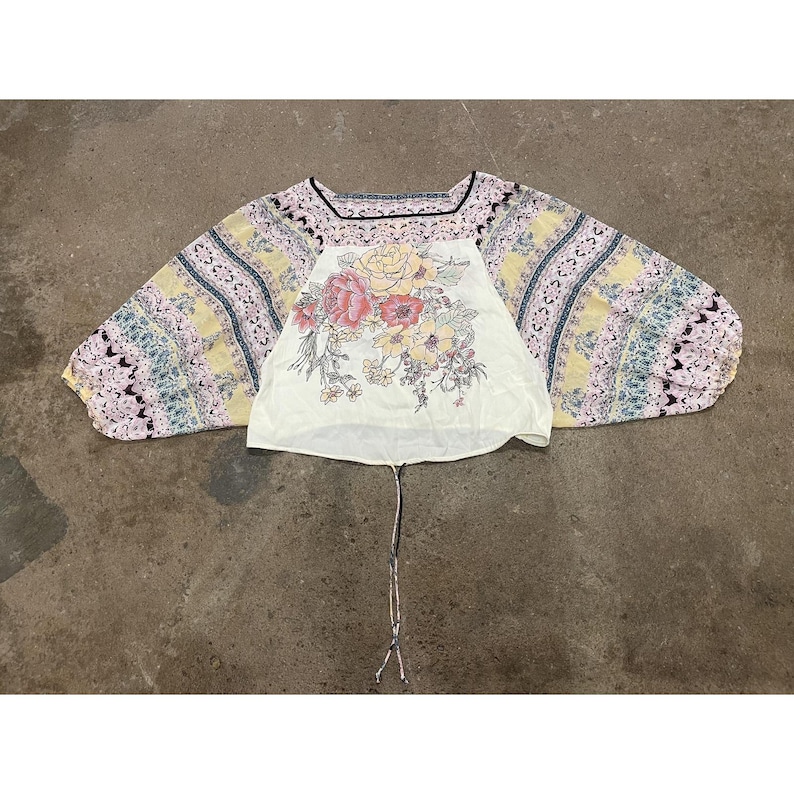Free People Kimono Blouse Womens Small Multicolor Floral Square Neck OB1132539 image 1