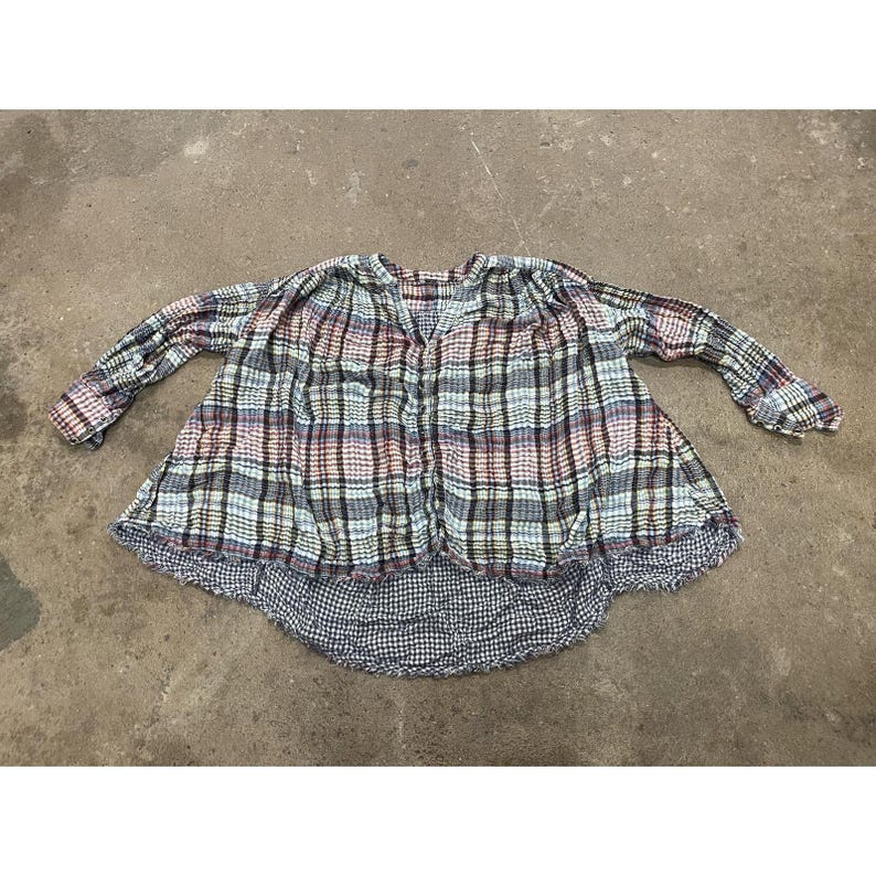 Free People Tunic Blouse Womens Medium Multicolor Plaid Button Front Boho image 1