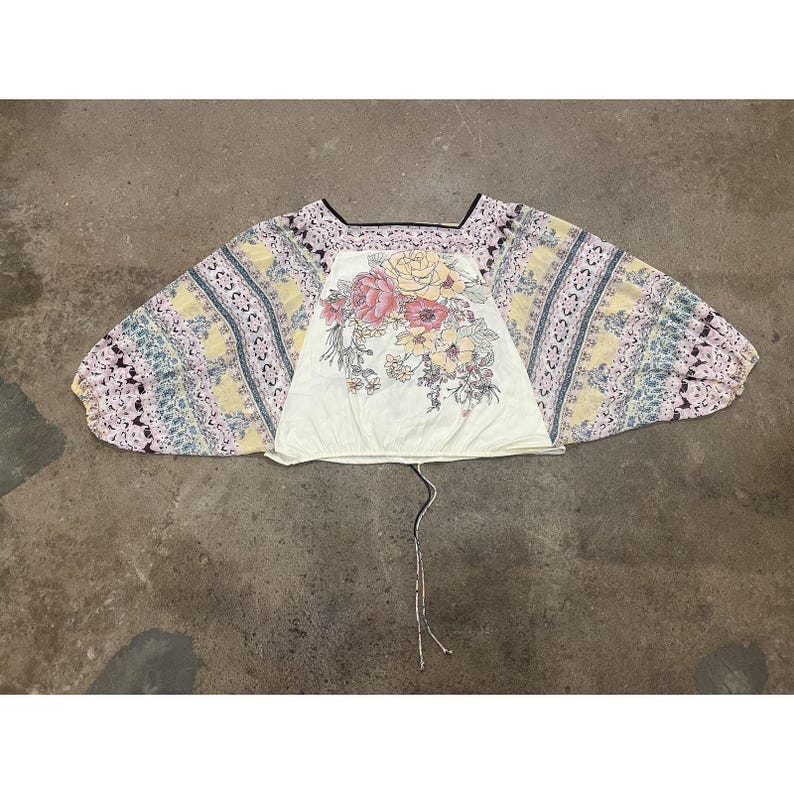 Free People Kimono Blouse Womens Small Multicolor Floral Square Neck OB1132539 image 10