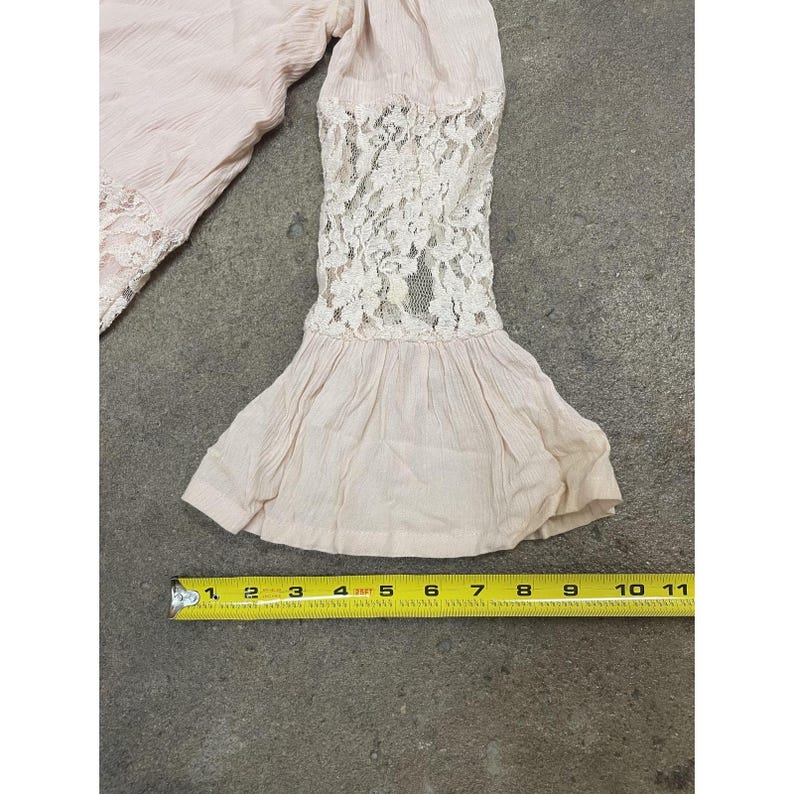 Free People Lace Dress Womens XS Pink Off Shoulder Boho Short Mini Bell Sleeve image 18