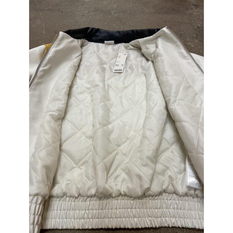 BDG Urban Outfitters Jacket Mens Small White Yellow Black Faux Leather Bomber image 9