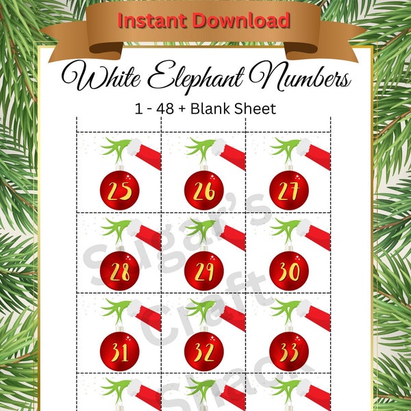 Grinch Themed - White Elephant Gift Exchange Numbers