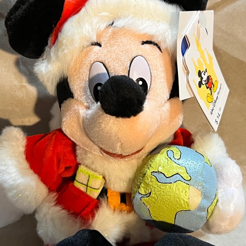 Disney 9in Mickey Mouse Plush Red Santa 1999 Commemorative Globe NWT Bild 2