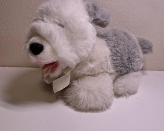 Playful Pals Medium Sheepdog Plush White Grey Mervyns Vintage Dog Ribbon Korea