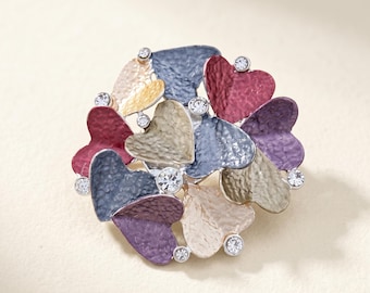 Enamel Heart Magnetic Brooch, Cloisonne Scarf Magnet, Rhinestone Badge Jewelry
