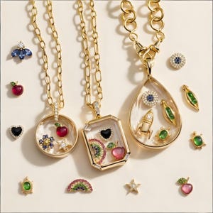 Vergoldete Floating Medaillon-Halskette, Kristallanhänger-Halter, austauschbarer Schmuck