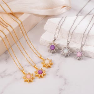 サンオパールネックレス – スターバーストペンダント、18Kゴールドシルバーサンレイジュエリー、フレンチミニマリストアクセサリー