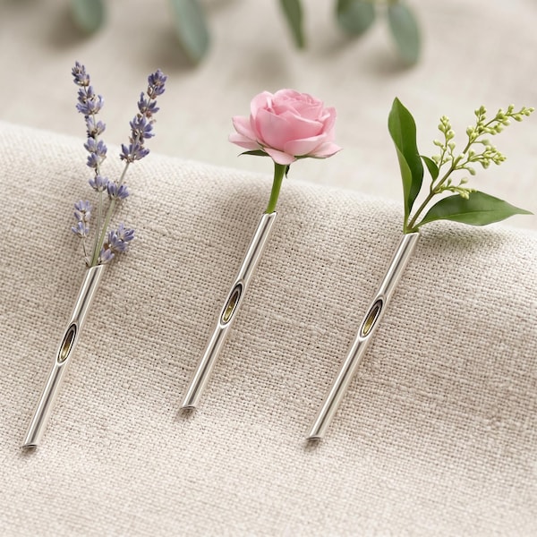 Minimalist Silver Lapel Vase Brooch, Modern Botanical Floral Accessory