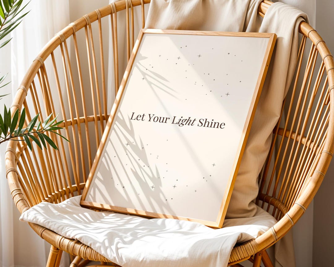 Let Your Light Shine Print, Minimalist Beige Gold Quote Poster ...