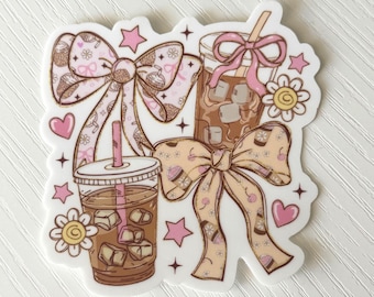 Coquette Iced Coffee Sticker | Sketch Style Coffee Lover Vinyl Decal