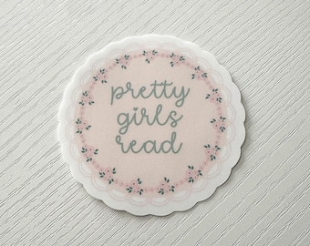 Pretty Girls Read Sticker | Feminine Book Lover Gift  | Pink Vintage Lace Laptop Sticker