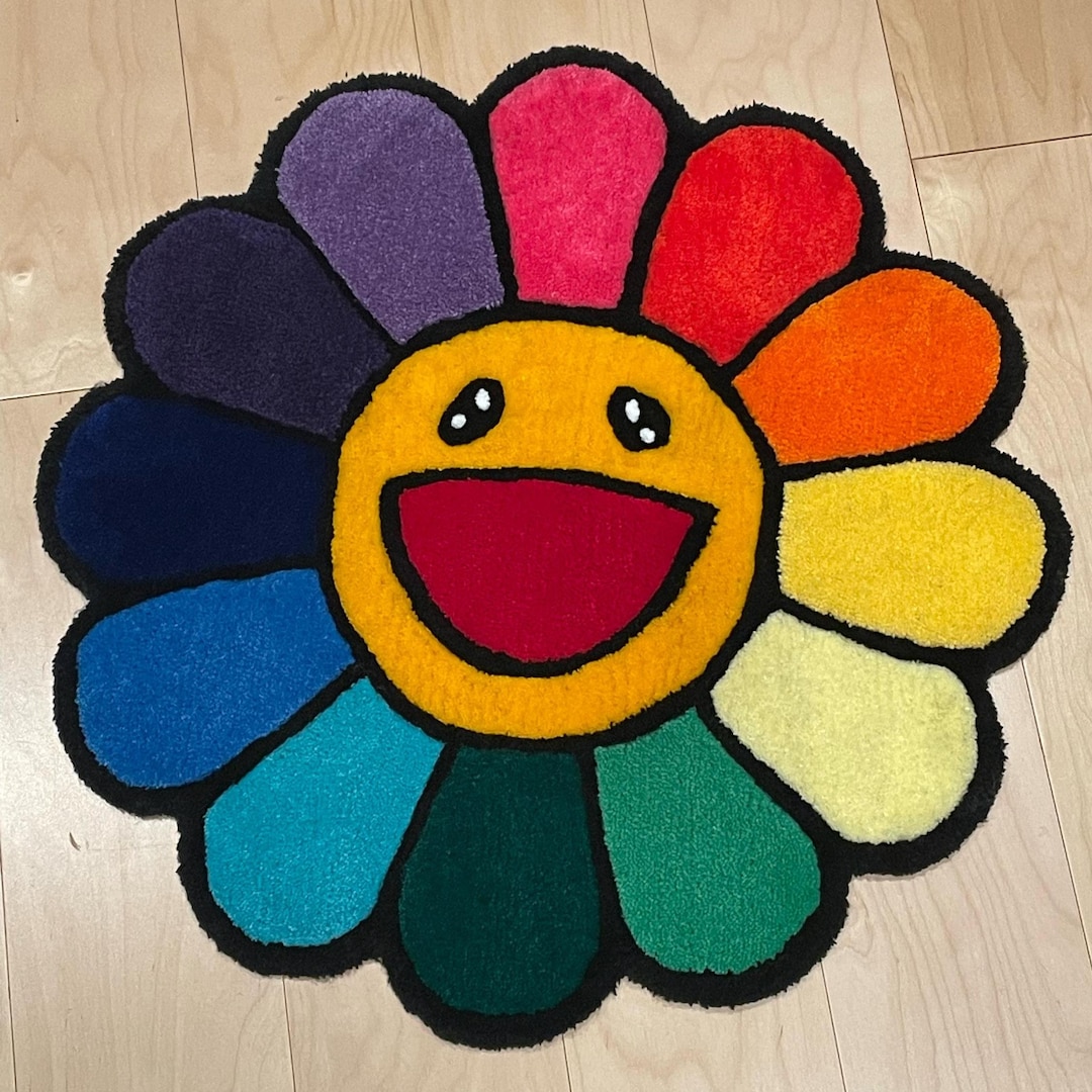 Hand-tufted Takashi Murakami Flower Rug – 2.5 Ft Round Statement Décor ...