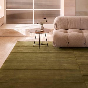 Luxury green high low carpet for modern interiors
Contemporary solid green rug for living room styling