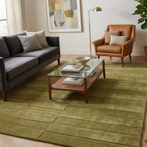 Alfombra verde oliva, alfombra para sala de estar, alfombra abstracta de lana, alfombra para dormitorio, alfombra tejida a mano, alfombra marroquí, decoración de habitaciones, alfombras de área, tapis, alfombra festoneada imagen 1