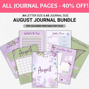 August Floral Themed Journal Bundle – Pre-Coloured Printable Planner and Tracker Pages (Digital Download) 2026