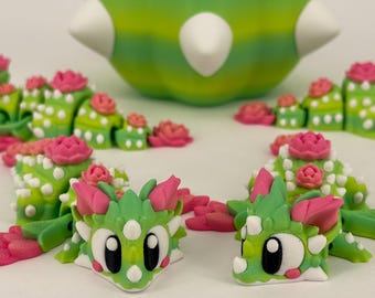 Articulated Cactus Dragon Figurine with Egg | Gradient PLA Desk Companion