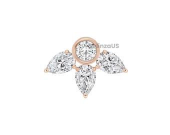 Pendientes de oro macizo de 14 quilates con diamantes cultivados en laboratorio en forma de pera • Realzadores de pendientes con diamantes en racimo • Pendientes de diamantes Lotus • Pendientes delicados con forma de pera