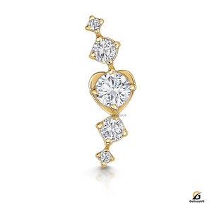 14K Solid Gold Lab Grown Diamond Ear Climber • Five Stone Curved Crawler Earring • Minimalist Celestial Piercing Jewelry • Single or Pair