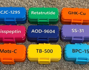 QTY-5 10-vial Peptide Kit Storage Cases - CUSTOM Peptide LETTERING – Holds 3mL Vials - includes  gasket