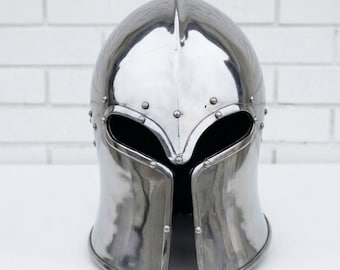 Polished Steel Knight Helmet – Wearable Medieval Armor Helm for LARP, Cosplay, Reenactment