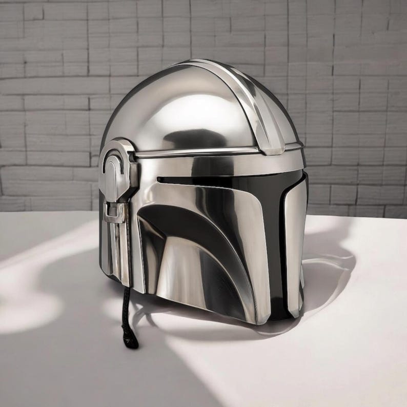 Casco Beskar Mandaloriano, casco de acero hecho a mano inspirado en Star Wars, armadura de cazarrecompensas, accesorio para cosplay, estilo Din Djarin. imagen 2