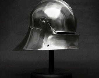 Handgemaakte 18 gauge stalen sallethelm middeleeuwse Duitse ridderhelm, draagbaar gotisch pantserhelm, LARP-cosplay
